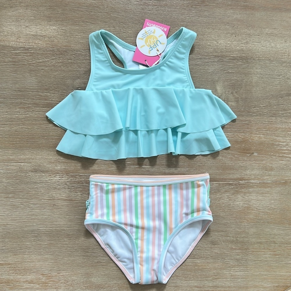 Rufflebutts Pale Rainbow Stripe Pastel Bikini Swimsuit 2T